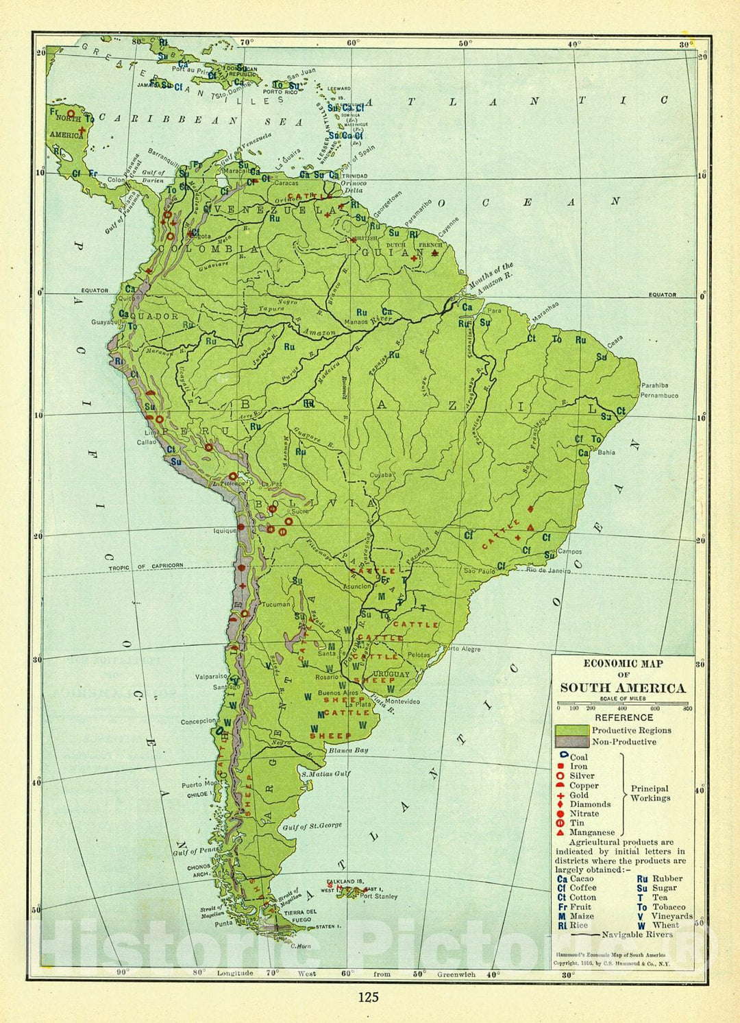 Historic Map : 1917 Economic Map of South America : Vintage Wall Art