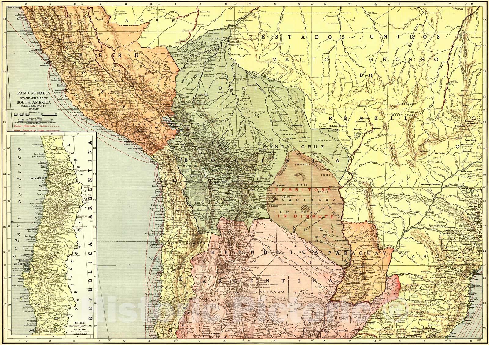 Historic Map : 1921 South America- Central Part : Vintage Wall Art