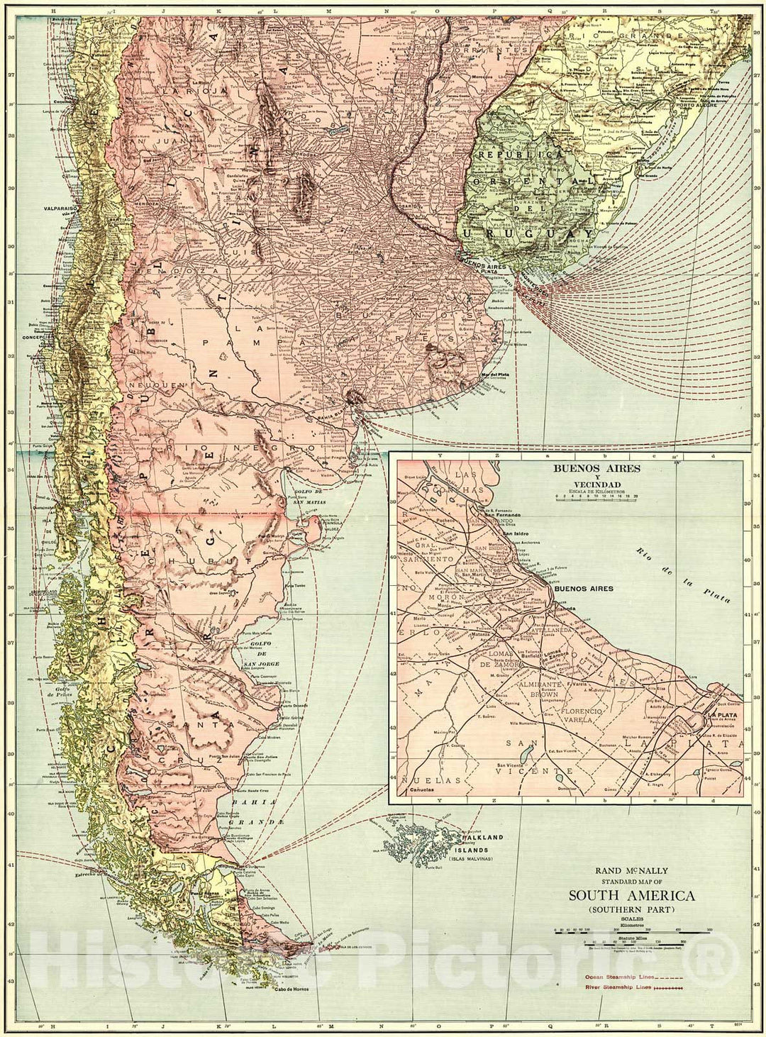 Historic Map : 1921 South America - Southern Part : Vintage Wall Art