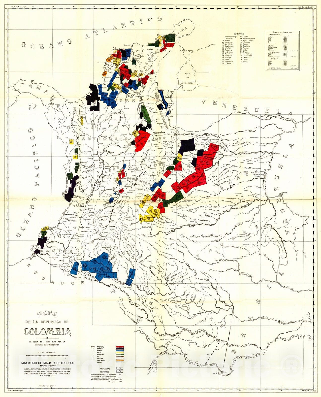 Historic Map : 1948 Mapa de la Republica de Colombia : Vintage Wall Art