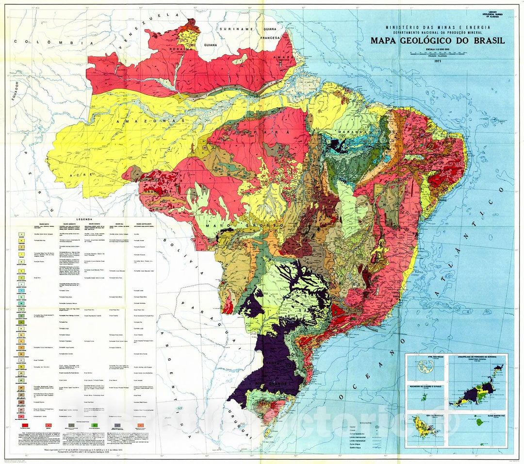 Historic Map : 1971 Mapa Geologico do Brasil : Vintage Wall Art