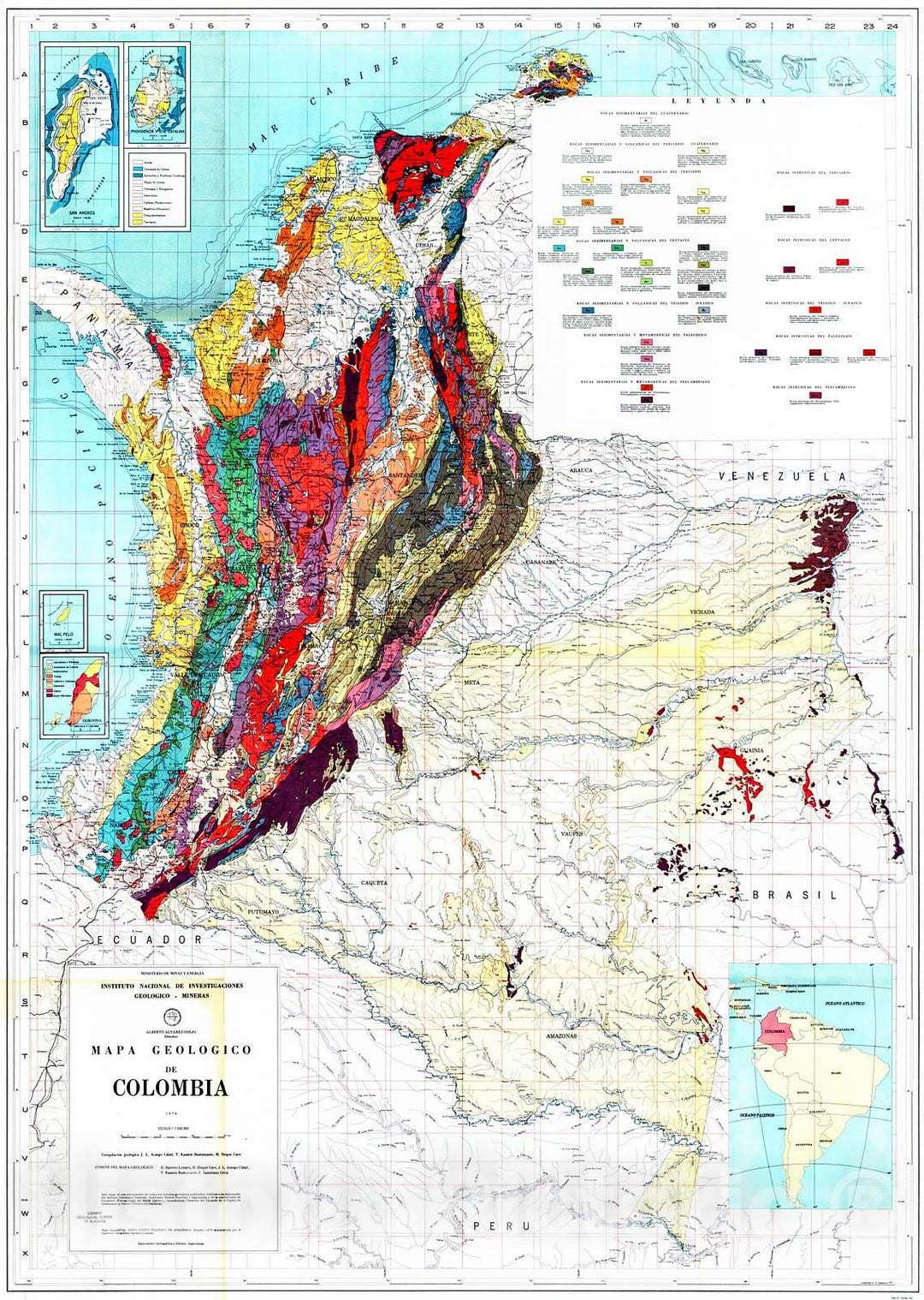 Historic Map : 1976 Mapa Geologico de Colombia : Vintage Wall Art