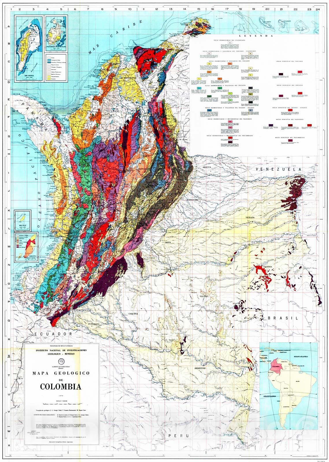 Historic Map : 1976 Mapa Geologico de Colombia : Vintage Wall Art