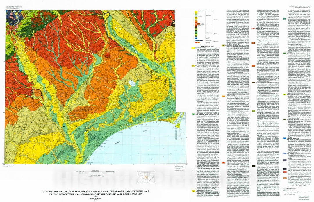 Historic Map : Geologic map of the Cape Fear region, Florence quadrangle and north half of the Georgetown, North Carolina and South Carolina Version 1 : Vintage Wall Art