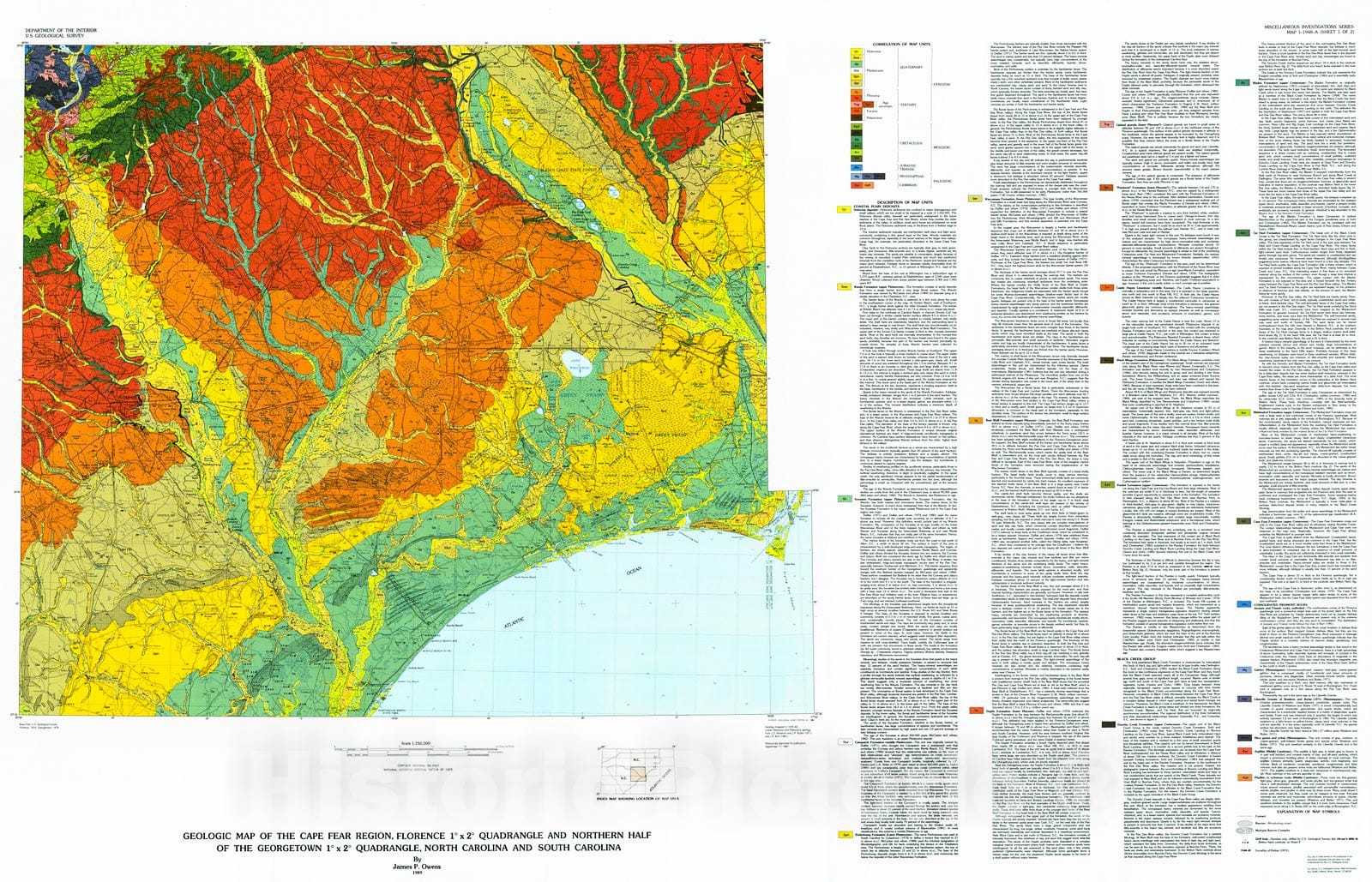 Historic Map : Geologic map of the Cape Fear region, Florence quadrangle and north half of the Georgetown, North Carolina and South Carolina Version 1 : Vintage Wall Art