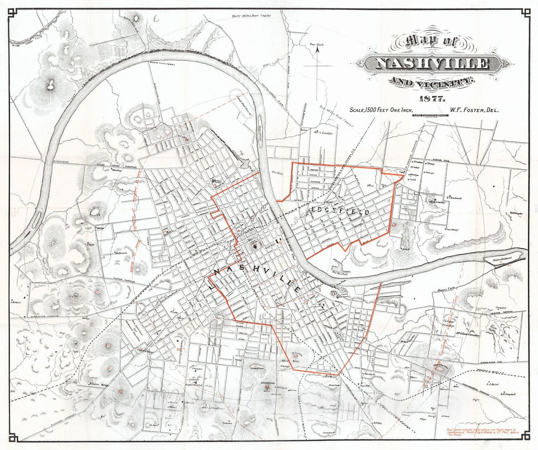 Historic Map : 1877 Map of Nashville and Vicinity : Vintage Wall Art