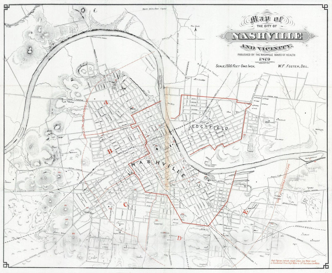 Historic Map : 1879 Map of Nashville and Vicinity : Vintage Wall Art