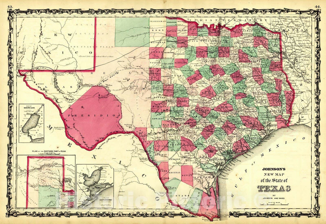 Historic Map : 1862 Johnson's New Map of the State of Texas : Vintage Wall Art