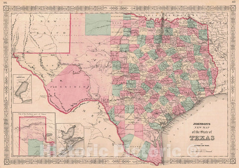 Historic Map : 1866 Johnson's New Map of the State of Texas : Vintage Wall Art