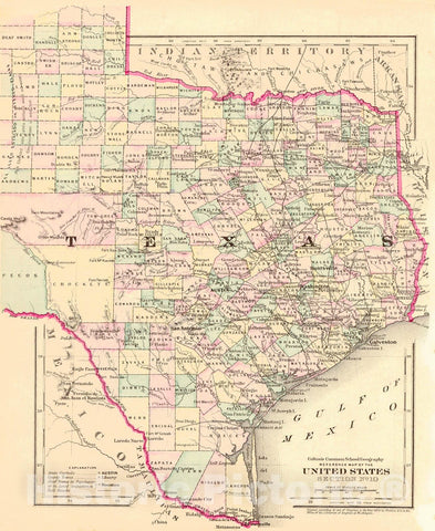Historic Map : 1874 Reference Map of the United States Section No. 10 [Texas] : Vintage Wall Art