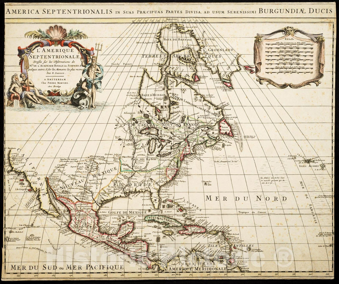 Historic Map : 1695 L'Amerique Septentrionale DressÃƒÂ©e sur les de l'Academie Royale des Sciences/ North America: Royal Academy of Sciences, G Sanson  : Vintage Wall Art