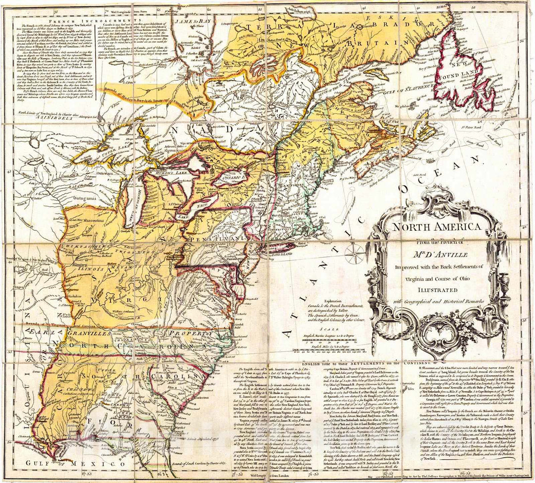 Historic Map : 1755 North America from the French of Mr. D'Anville : Vintage Wall Art