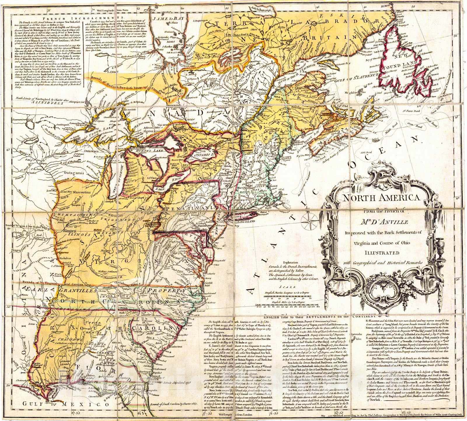 Historic Map : 1755 North America from the French of Mr. D'Anville : Vintage Wall Art