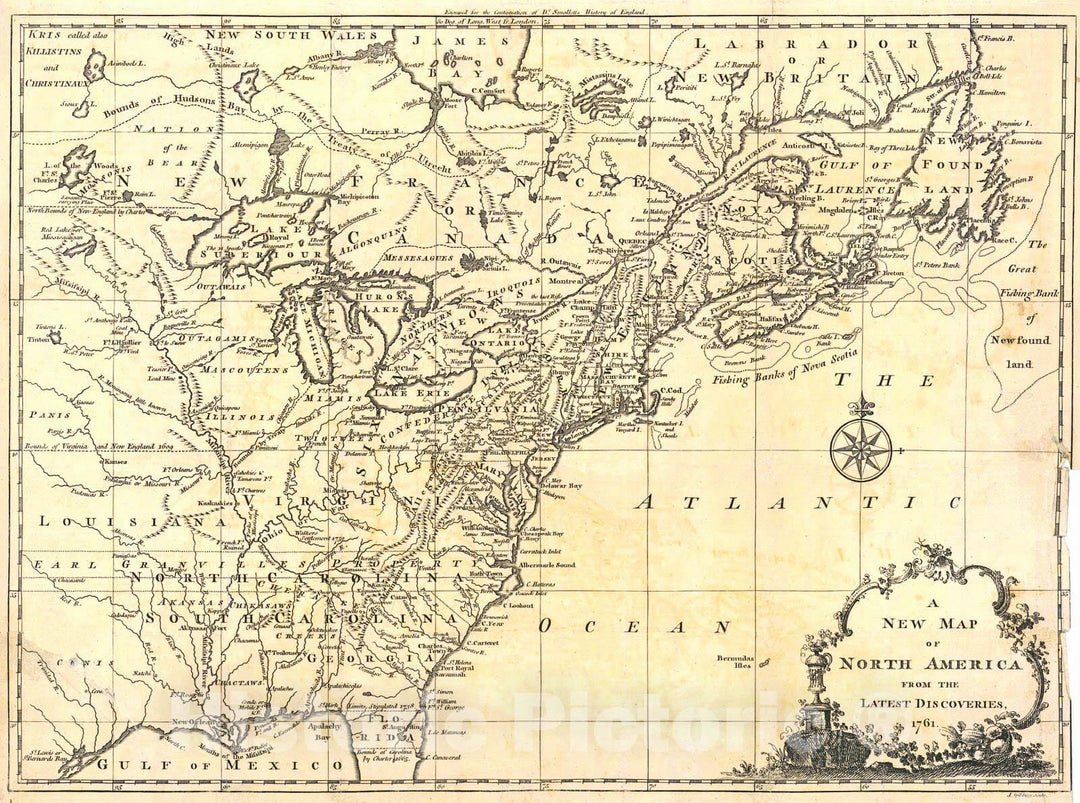 Historic Map : 1761 A New Map of North America : Vintage Wall Art