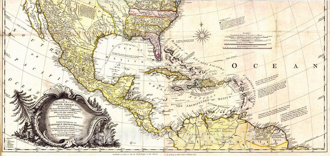 Historic Map : 1763 A New and Accurate Map of North America : Vintage Wall Art