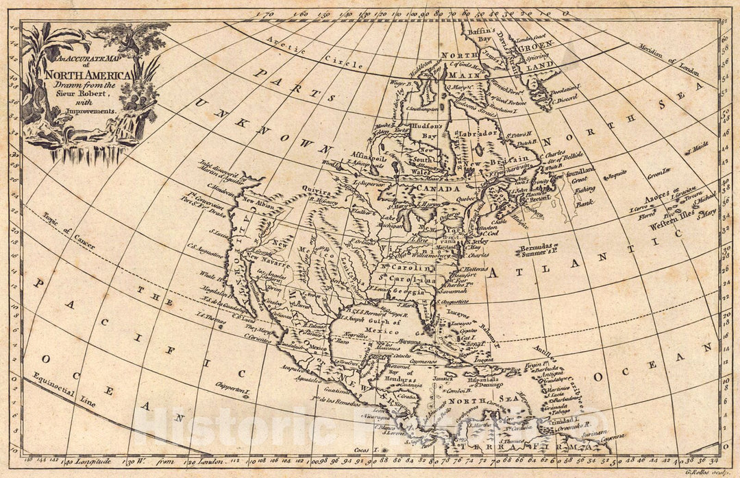 Historic Map : 1766 An Accurate Map of North America : Vintage Wall Art