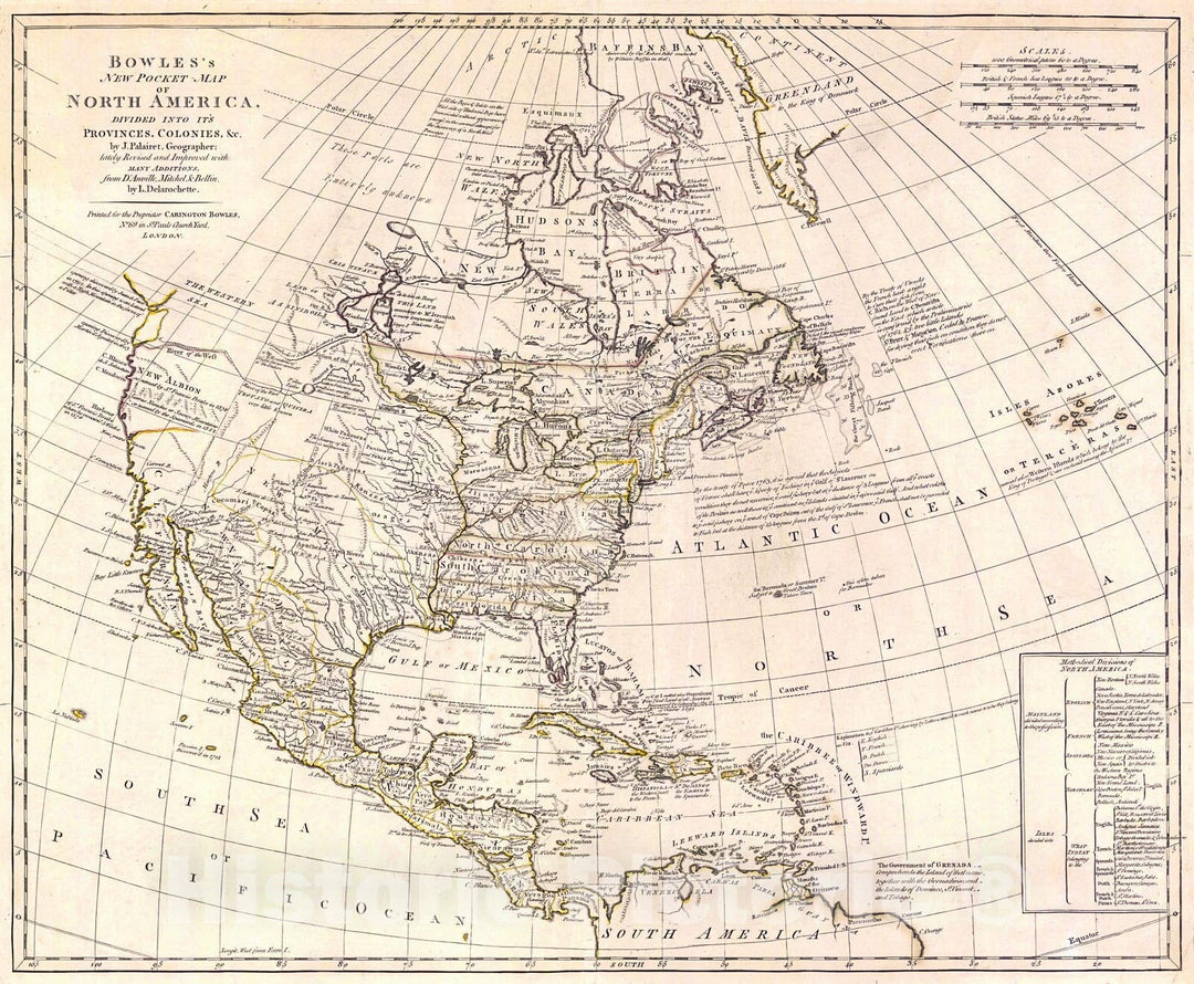 Historic Map : 1775 Bowles's New Pocket Map of North America : Vintage Wall Art