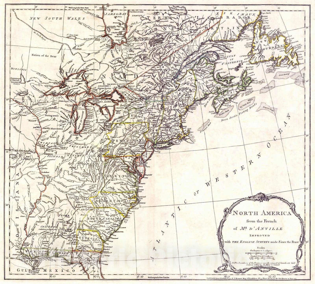 Historic Map : 1775 North America from the French of Mr. D'Anville : Vintage Wall Art