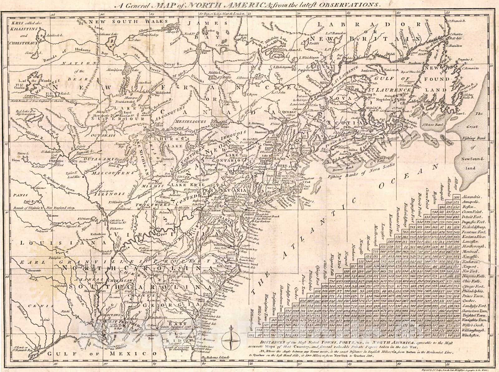 Historic Map : 1776 A General Map of North America from the latest observations : Vintage Wall Art