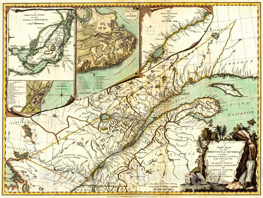 Historic Map : 1776 A New Map of the Province of Quebec according to the Royal Proclamation of the 7th of October, 1763 : Vintage Wall Art