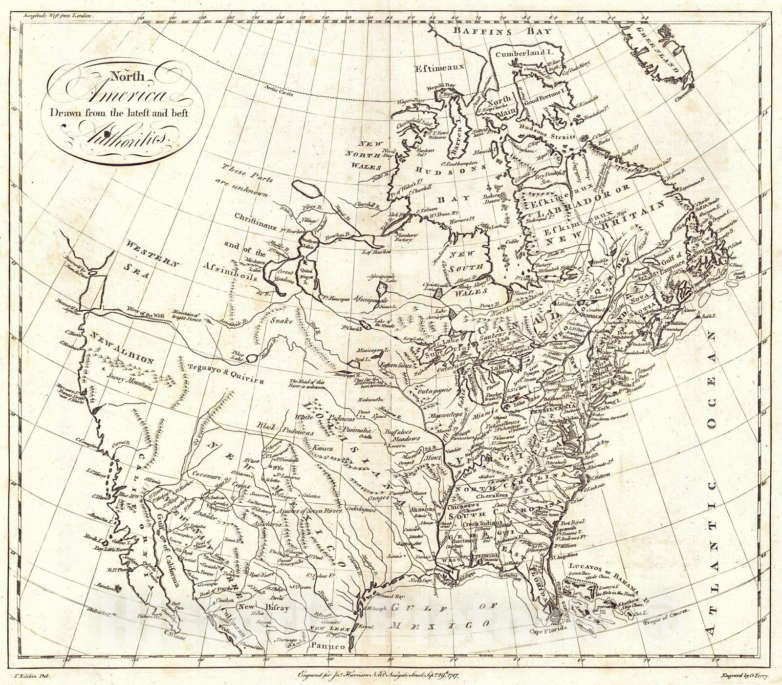 Historic Map : 1787 North America : Vintage Wall Art