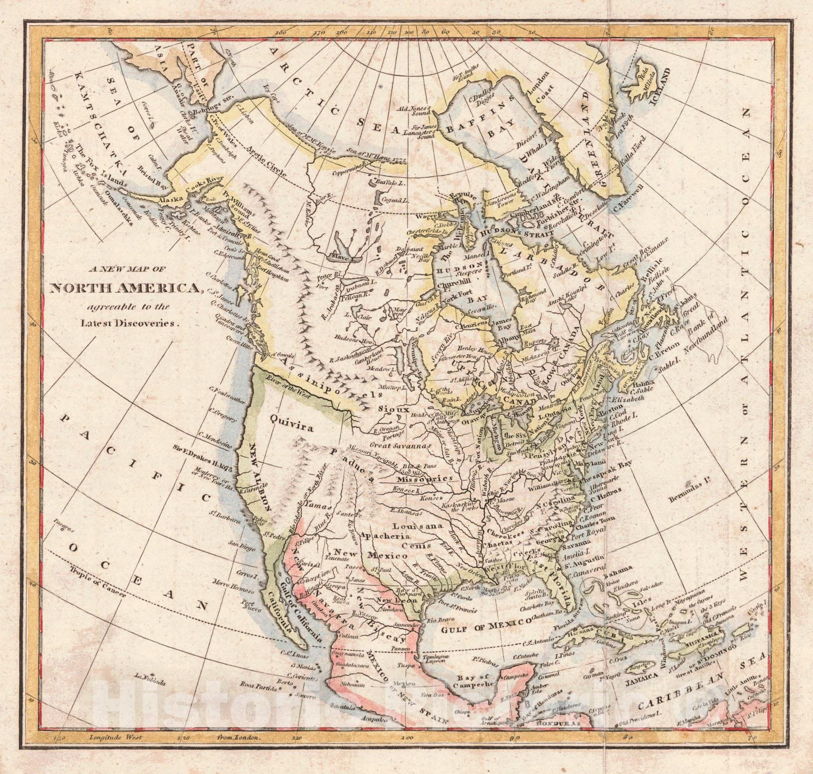 Historic Map : 1790 A New Map of North America Agreeable to the Latest Discoveries : Vintage Wall Art