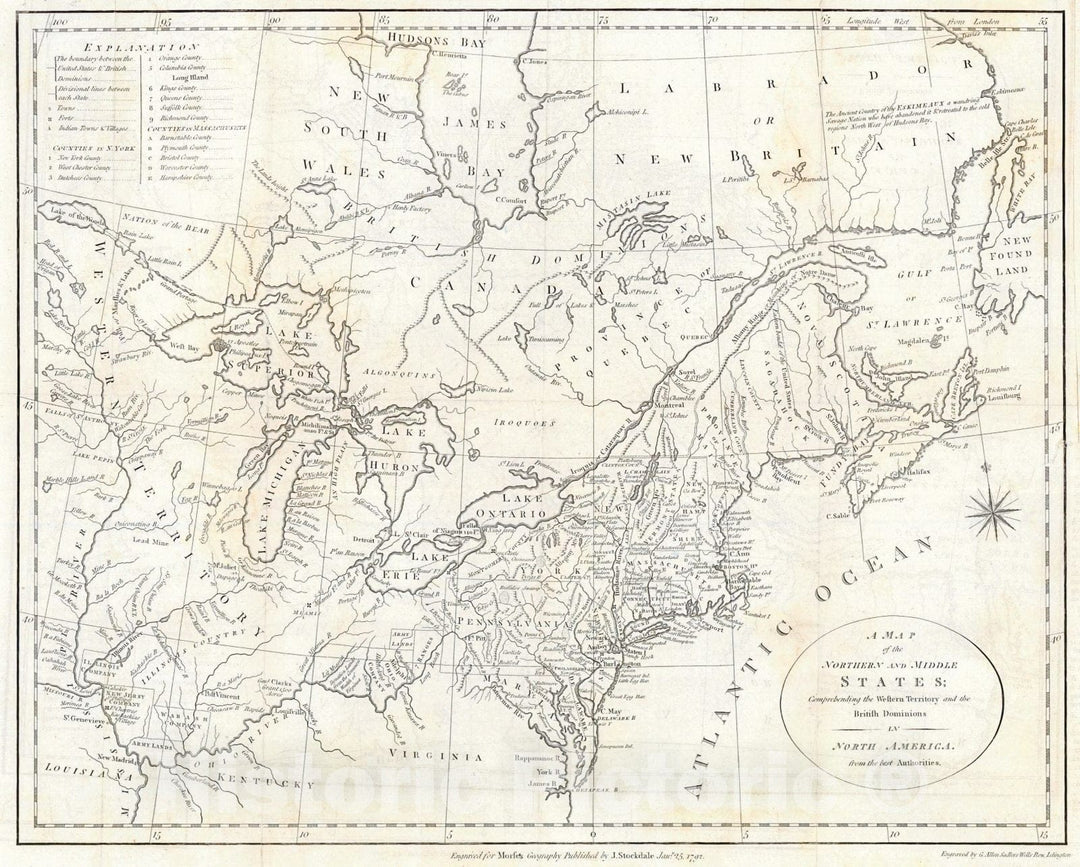 Historic Map : 1792 A Map of the Northern and Middle States; Comprehending the Western Territory and the British Dominions in North America from the Best Authorities : Vintage Wall Art