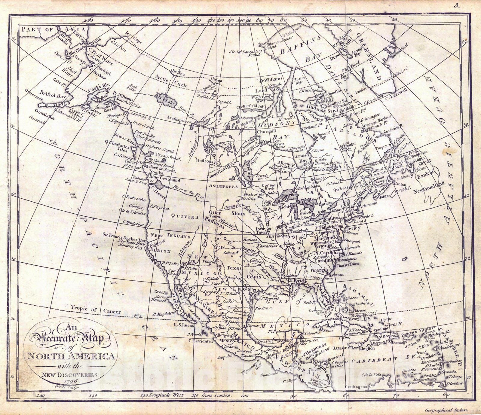 Historic Map : 1796 An Accurate Map of North America with the New Discoveries : Vintage Wall Art