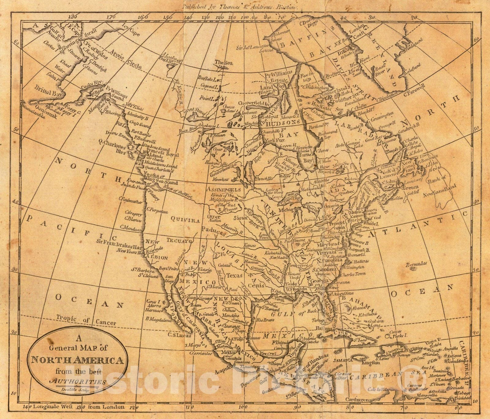 Historic Map : 1797 A General Map of North American from the Best Authorities : Vintage Wall Art