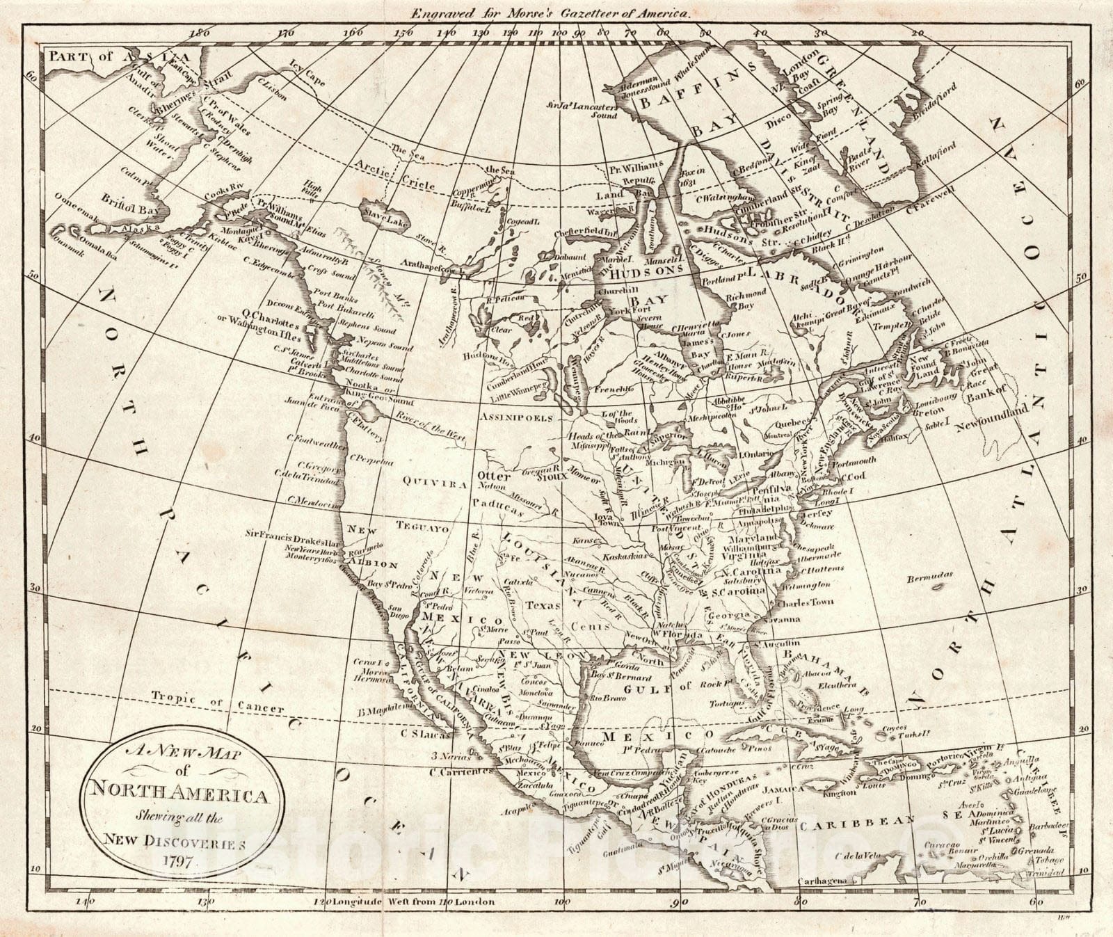 Historic Map : 1797 A New Map of North America Showing All the New Discoveries : Vintage Wall Art