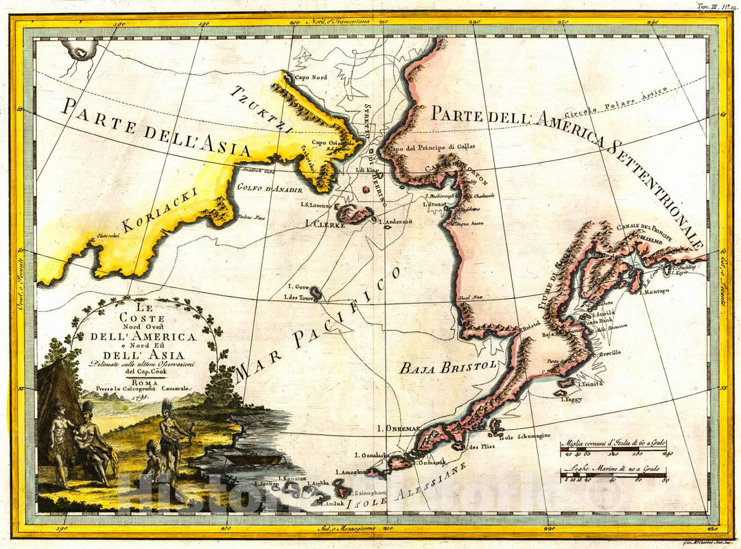 Historic Map : 1798 Le Coste Nord Ouest Dell' America Nord Est Dell' Asia : Vintage Wall Art