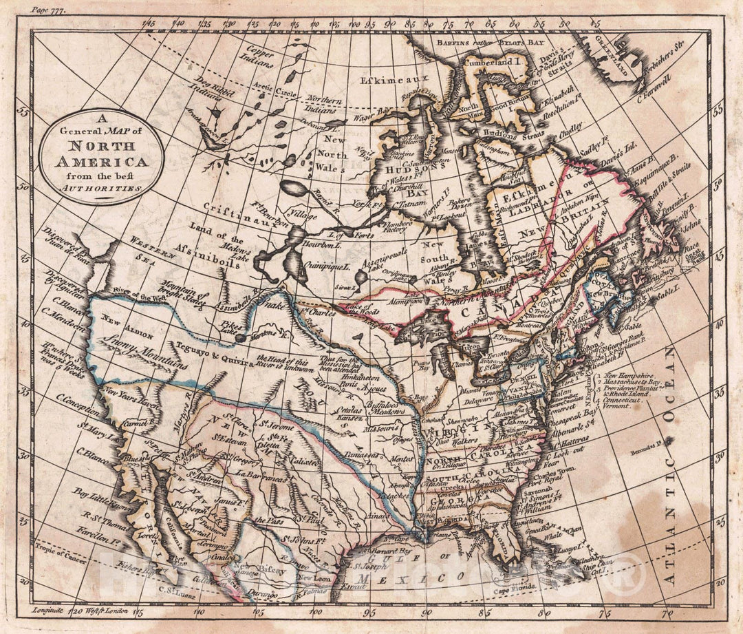 Historic Map : 1798 A General Map of North America from the best Authorities : Vintage Wall Art