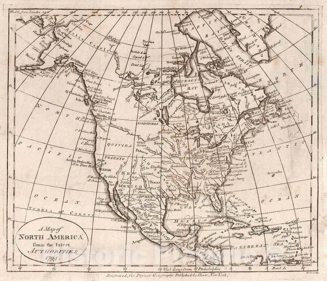 Historic Map : 1799 A Map of North America from the latest Authorities 1799 : Vintage Wall Art