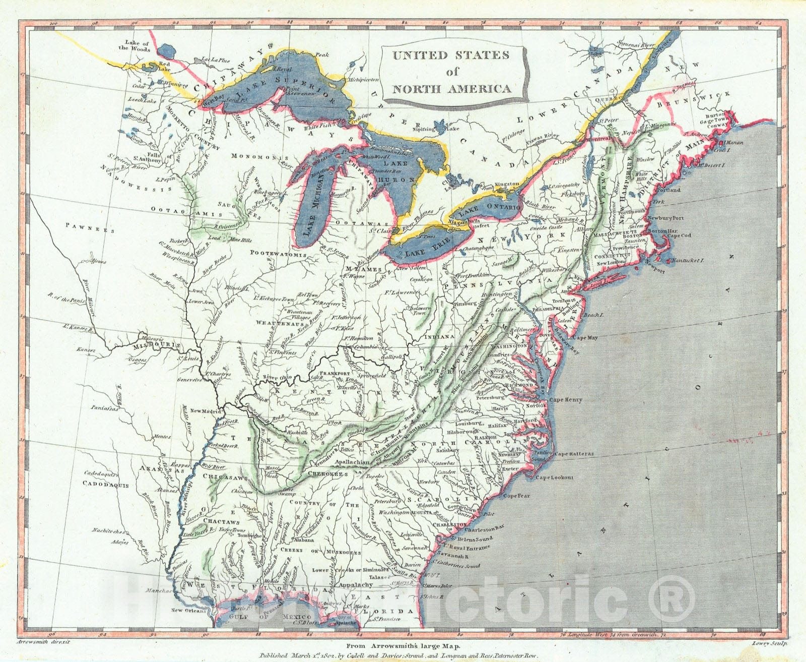 Historic Map : 1802 United States of North America : Vintage Wall Art