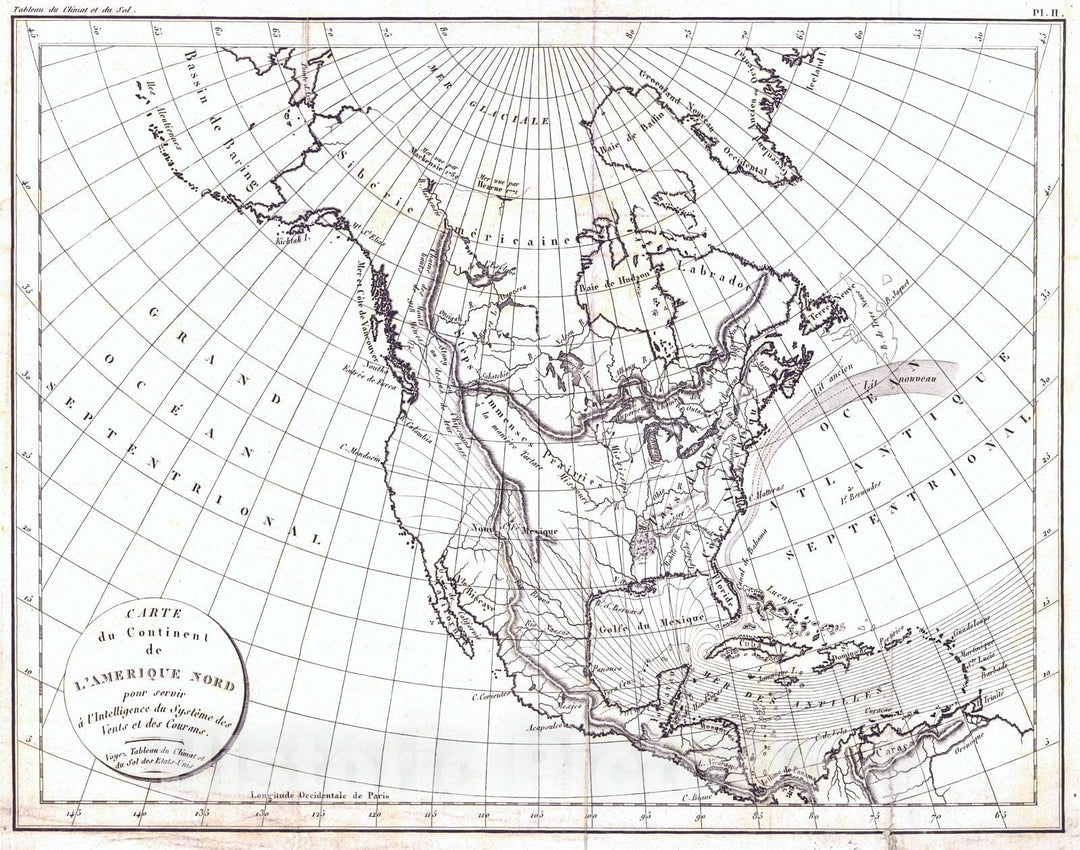 Historic Map : 1803 Carte du Continent de L'Amerique Nord : Vintage Wall Art