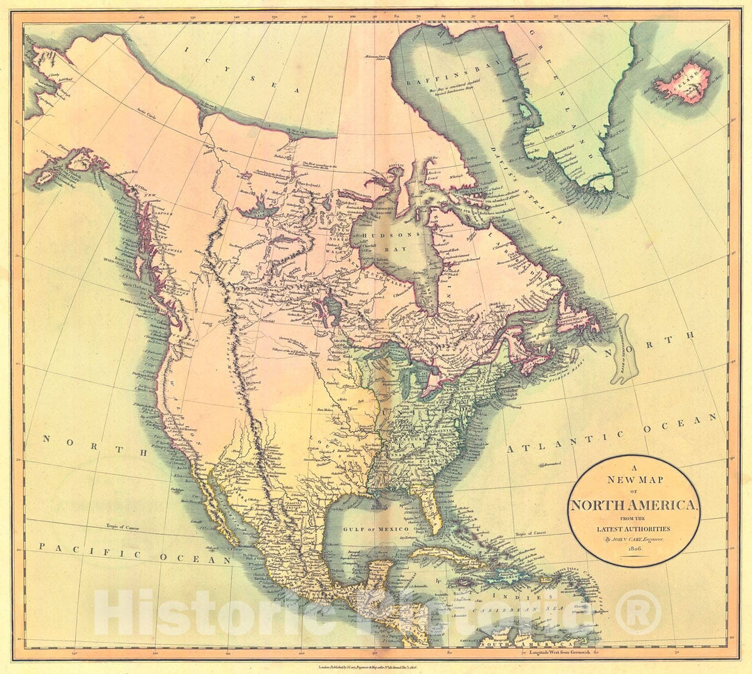 Historic Map : 1806 A New Map of North America : Vintage Wall Art