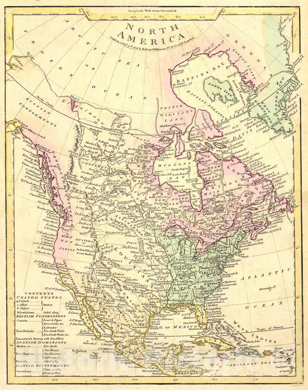 Historic Map : 1808 North America : Vintage Wall Art