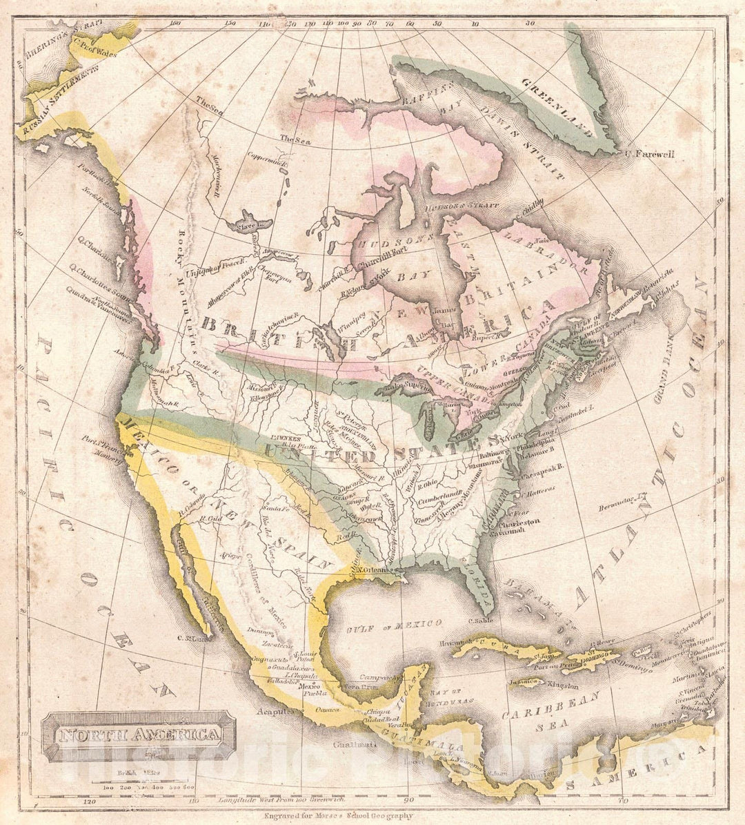 Historic Map : 1821 North America : Vintage Wall Art