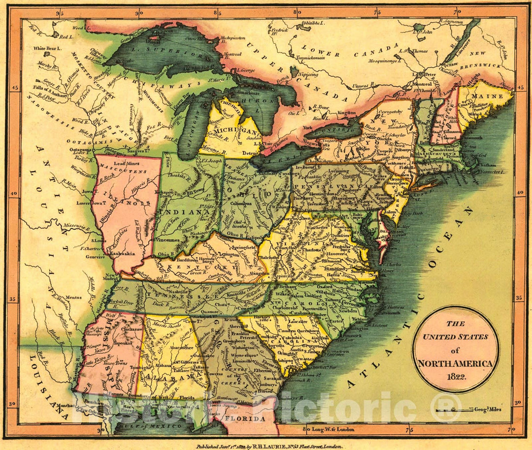 Historic Map : 1822 The United States of North America, 1822 : Vintage Wall Art