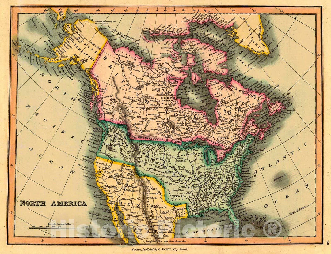 Historic Map : 1824 North America. : Vintage Wall Art