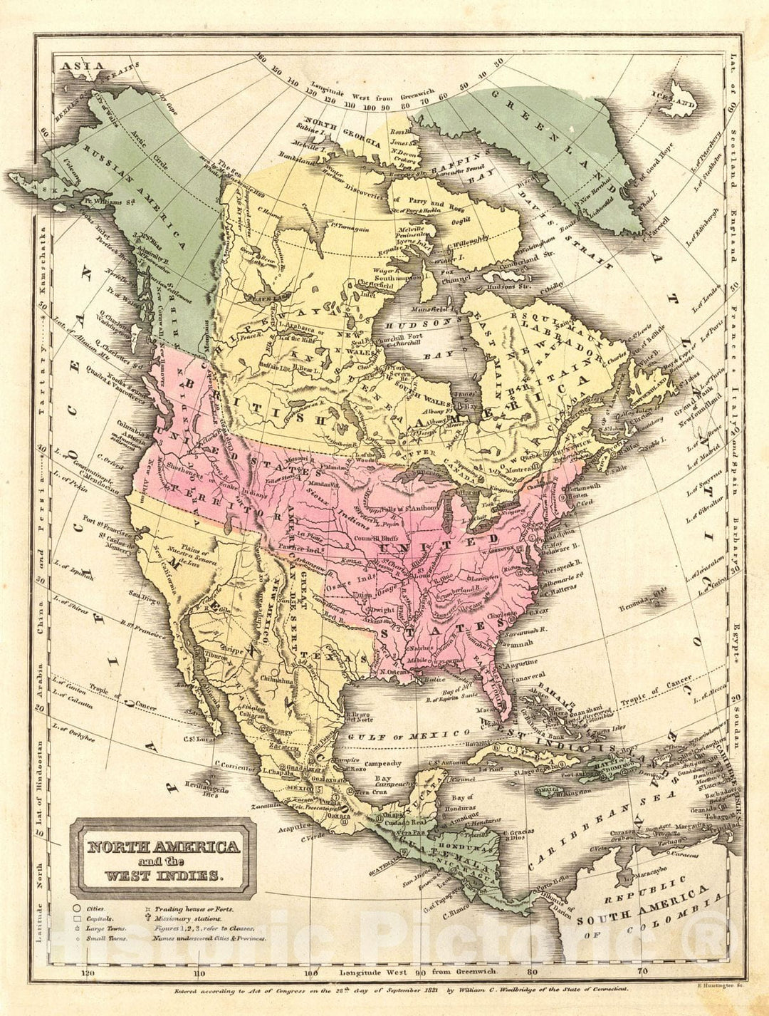 Historic Map : 1824 North America and the west Indies : Vintage Wall Art