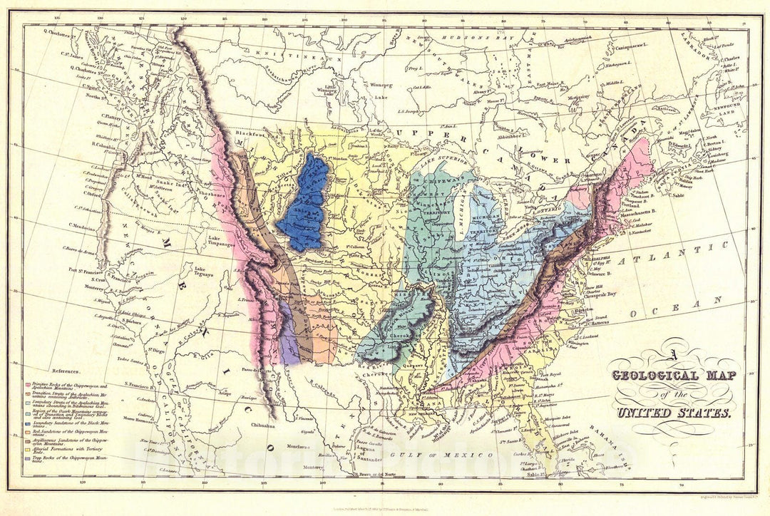 Historic Map : 1832 A Geological Map of the United States : Vintage Wall Art