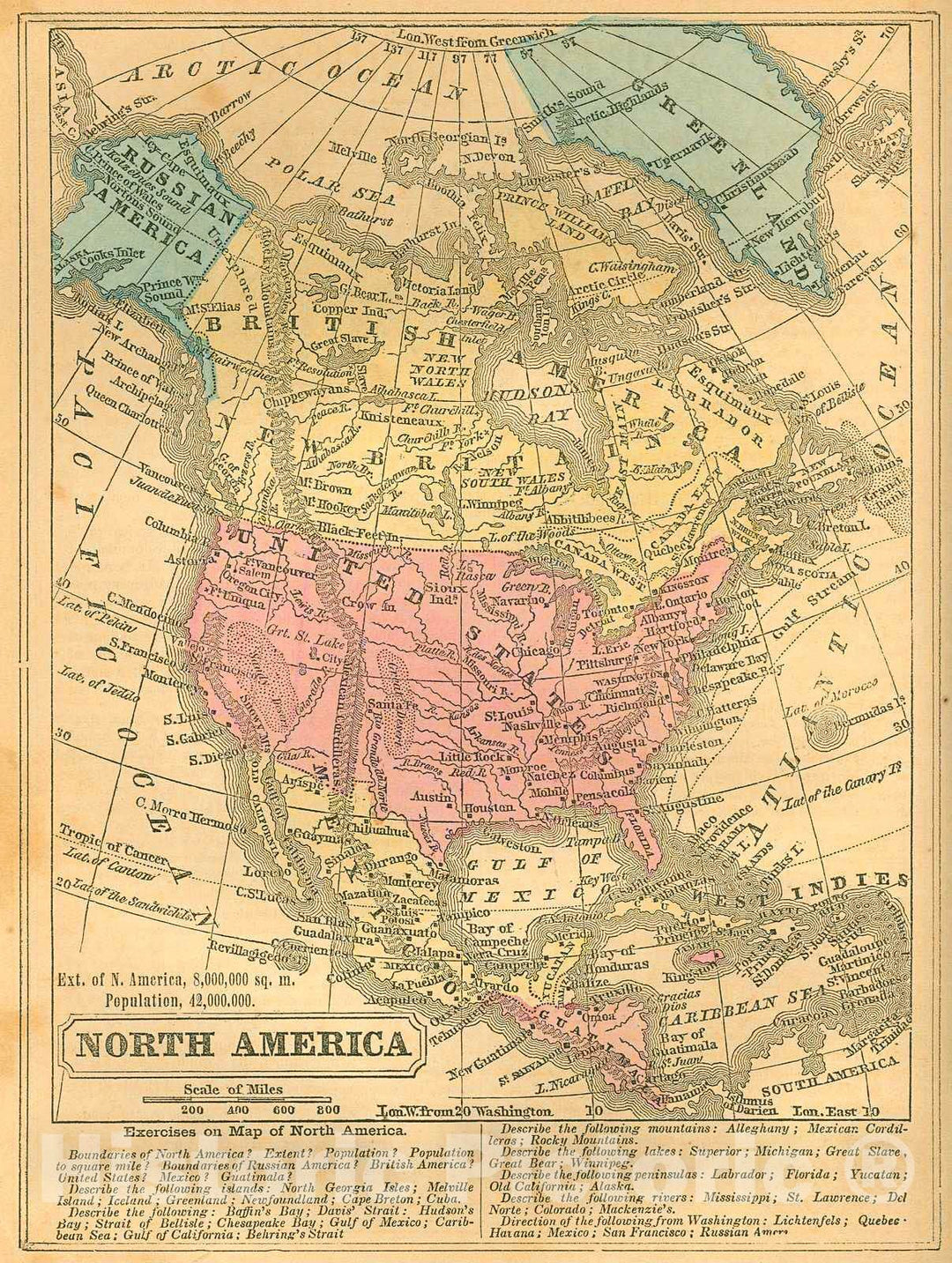 Historic Map : 1855 North America : Vintage Wall Art