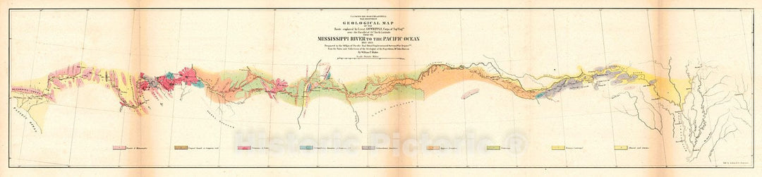 Historic Map : 1859 Geological Map of the Route Explored by Lieut. A.W. Whipple, Corps of Topographic Engineers  from the Mississippi River to the Pacific Ocean : Vintage Wall Art