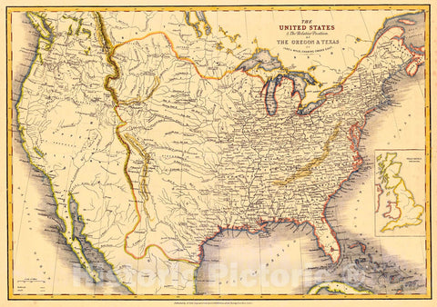 Historic Map : 1860 The United States and the Relative Position of the Oregon and Texas : Vintage Wall Art