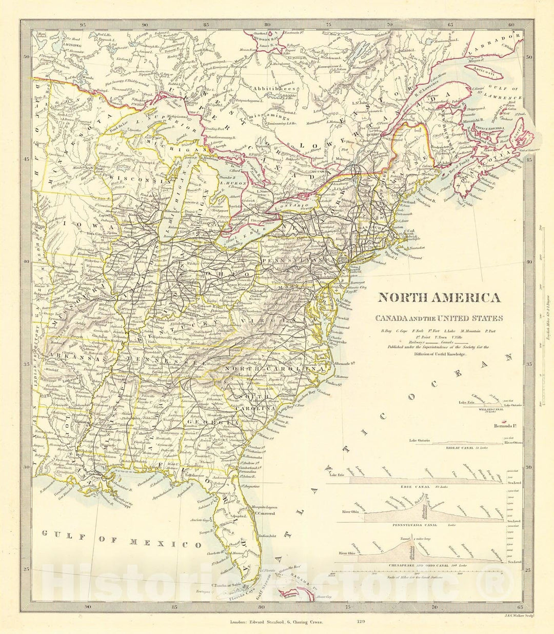 Historic Map : 1860 North America: Canada and the United States : Vintage Wall Art