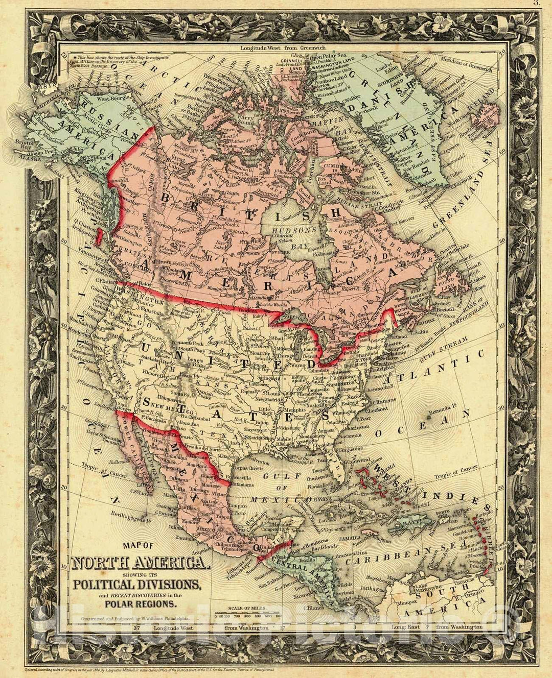 Historic Map : 1861 Map of North America showing its Political Divisions : Vintage Wall Art