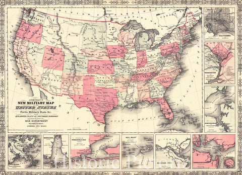 Historic Map : 1862 Johnson's New Military Map of the United States : Vintage Wall Art