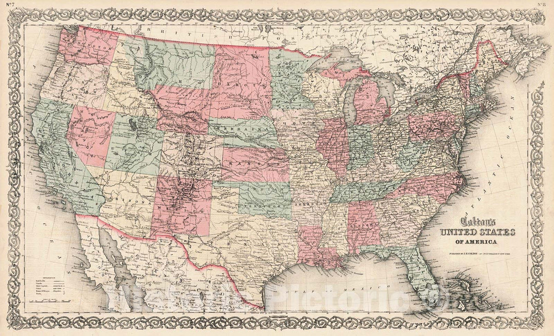 Historic Map : 1864 Colton's United States of America : Vintage Wall Art