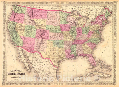 Historic Map : 1865 Johnson's United States : Vintage Wall Art
